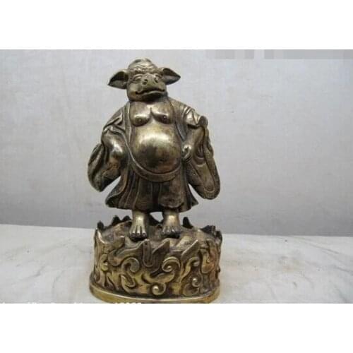 Wholesale factory Chinese Folk Old 100% Pure Bronze 24K Gild " Zhu Ba Jie Pig " Statue 25% off