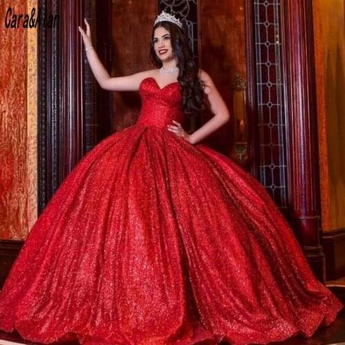 Cara&Alan Win Red Quinceanera Dresses Sweetheart Sequin Sweet 16 Dress 2021 vestidos de 15 años Ball Gown Prom Dress