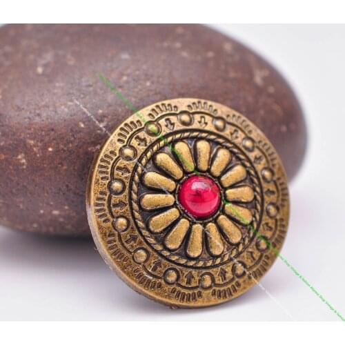 10pcs 30mm Brass Tribal Flower Pattern Red Turquoise Conchos Button For Leathercraft Western Concho Belt Handbag Bag Wallet Cas
