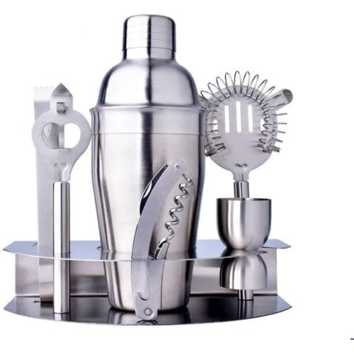 Bpa free Hot sale New Vodka 550ml shaker bar tools bpa free Stainless steel high-end 7 pieces Whisky cocktail shakers wine set