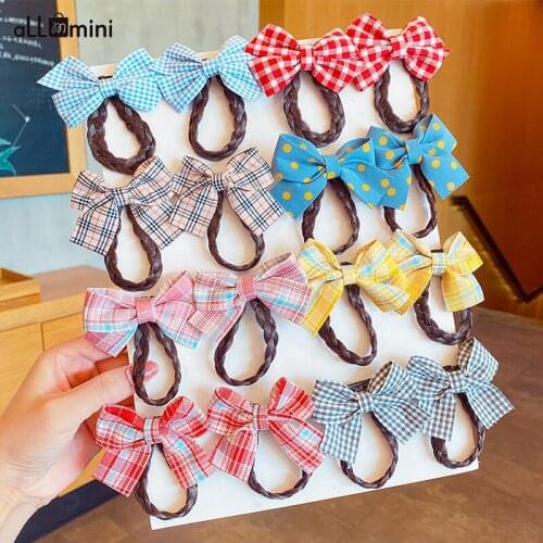 2PCS/Set New Girls Cute Print Flower Plaid Dot Star Bow Hairpins Sweet Hair Clips Scrunchie Headband Fashion Hair Accessories