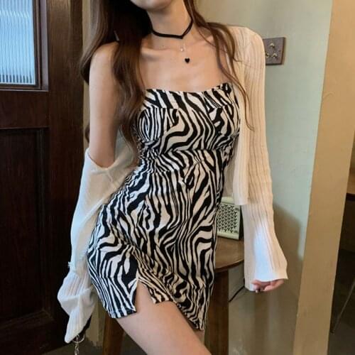 Heliar Women Zebra Printed Dress Bodycon Dress Spaghetti Straps One Piece Women High waist Wrapping Sexy Dress For Women Summer