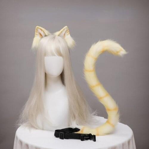 Plush Cat Ears Realistic Lolita Headband Cat Tail Anime Cosplay Accessories Hand-made Simulation Animal Ears Halloween Headwear