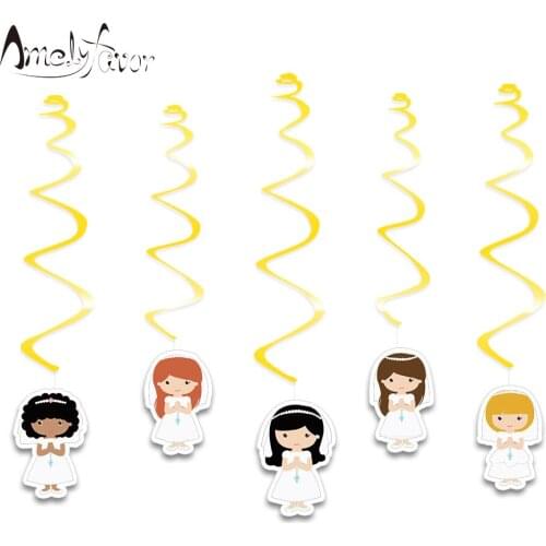 My Frist Communion Theme Ceiling Hanging Swirl Decoration Series 1 Girls Cutout Party Decorations Supplies Event Party Supplies