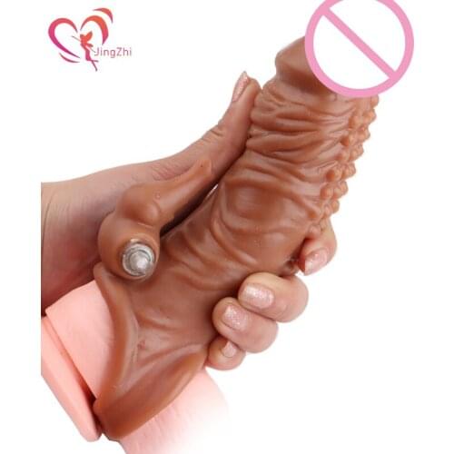 JingZhi Realistic Penis Enlargement Sleeve Soft Condom for Men Sex Toys Viberating Penis Extender Delayed Ejaculation Adult Toys