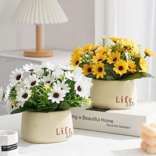 Nordic Artificial Flower Bonsai Mini Potted Ornaments Modern Ceramics Vases Livingroom Table Decorations Home Decor Декор Ваза