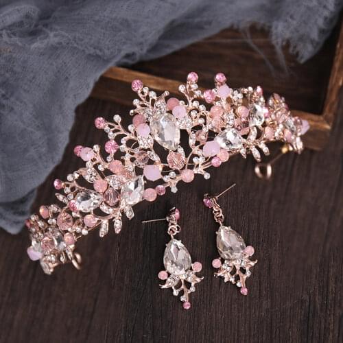 Rose Gold Clear Pearls Crystal Flower Bridal Tiaras Crowns Rhinestone Pageant Crown Headband Headpiece Wedding Hair Accessories