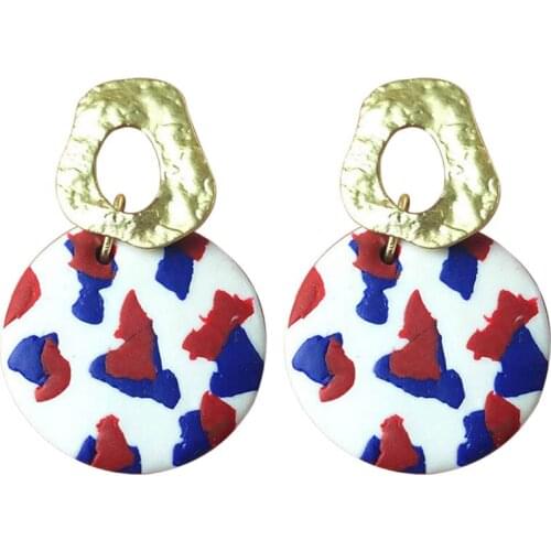 Colorful Polymer Clay Round Earrings 2021 Fashion Handwork Geometric Rectangle Clay Love Heart Dangle Earrings Valentine Gifts