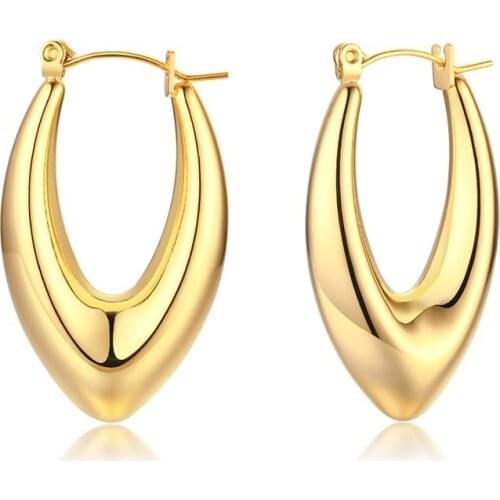 18K Gold Plated Stainless Steel Hoop Earrings For Women Light Weight Daily Jewelry Oval Thick Hoop Chunky Chubby Huggies Earring