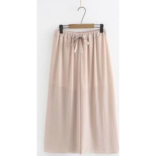 Plus Size Women Chiffon 8/10 Pants Midi Waist Pleated Elastic Wide Leg Trousers
