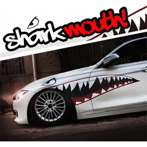 1 Pair Car Stickers Universal Pull Flower White Shark Sticker Creative Car Doors Decoration 3D Shark Teeth Mouth Funny Decal