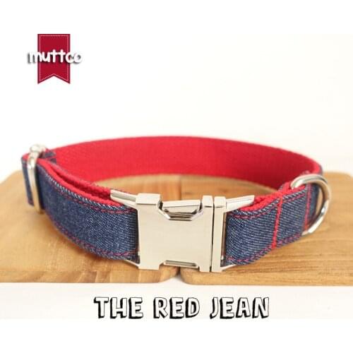 10pcs/lot MUTTCO wholesale self-designed distinct collar THE RED JEAN honemade mazarine and red dog collars 5 sizes UDC038