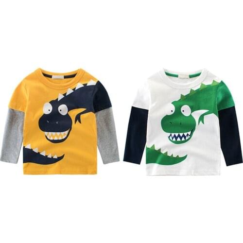 Boys Tees Autumn Spring Cartoon Dinosaur Cotton Long Sleeve Tops T-shirt Children Clothes Baby Tees Blouse Childrens Clothing