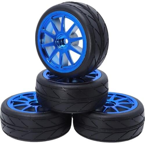 4pcs 1/10 On Road Tires Blue 10 Spoke 64mm Wheels hub Rim 12mm for 1:10 HSP HPI Sakura D4 TT01 94122 94123 Racing Touring Car