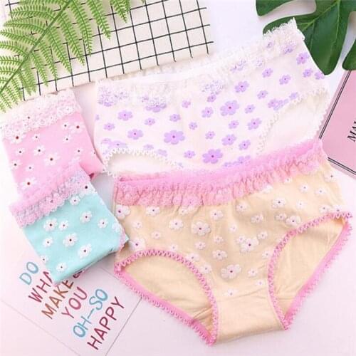 4PCS/Lot Children Cotton Underwear Young Girls Briefs Solid Low Waist Short Briefs Comfortable Ladies Panties TWY-977-2-4p