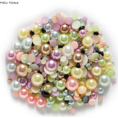 40g Mixed Imitation Pearls Resin Flatback Scrapbooking Handmade Decor Cabochons Beads Phone Nail Art jewelry Accessories 2-10mm