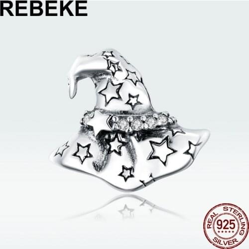 Auffik Hot sale original Halloween Witch Hat charm zircon beads fit bangle DIY woman jewelry making 925 sterling silver pendant