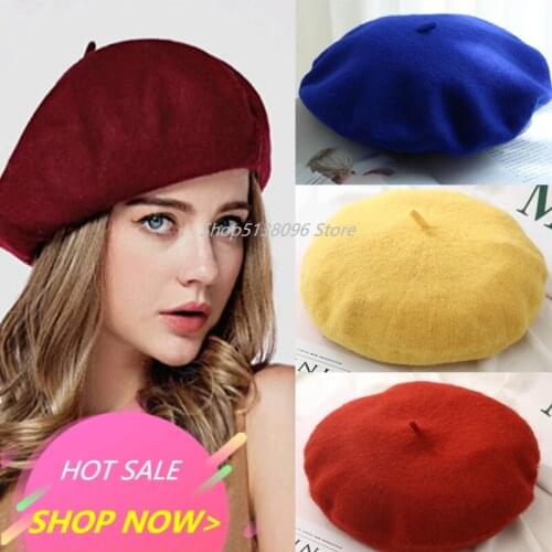 Women Girl Beret French Artist Warm Wool Winter Beanie Hat Cap Vintage Plain Beret Hats Solid Color Elegant Lady Winter Caps