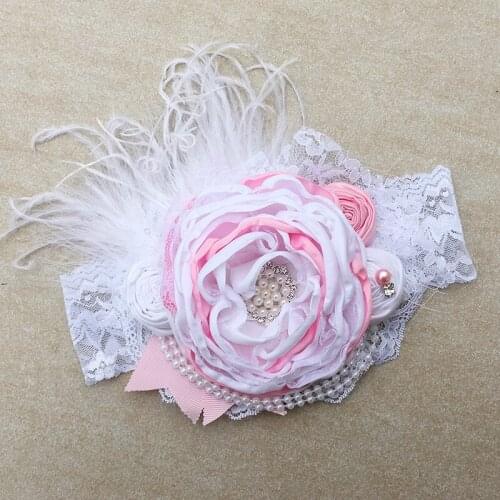 Free Shipping White Pink Couture Holiday Headband Kids Hair Accessories Photo Prop