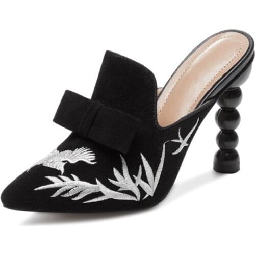 New Embroider Slingbacks Women Sexy High Heels Pointed Toe Summer Shoes For Women Pumps Strange Heel