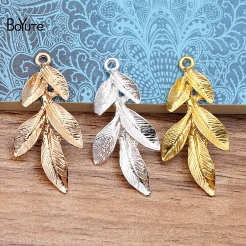 BoYuTe 20Pcs 22*46MM Metal Alloy Leaf Pendant Materials Diy Hand Made Jewelry Accessories