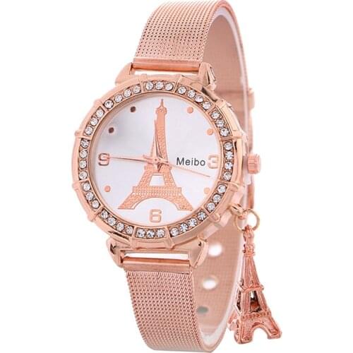 2018 New Fashion Stainless Steel Gold & Silver Band Quartz Wtach Luxury Women Rhinestone Watches Valentine Gift clock