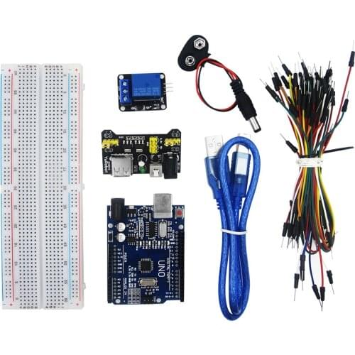 Hot sell! Starter Kit UNO R3 MB-102 830 Points Breadboard 65 Flexible Jumper Wires USB Cable and 9V Battery Connector