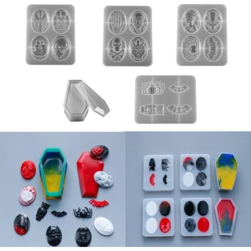 Halloween Coffin Spider Skull Owl Silicone Molds UV Epoxy Resin Mold for DIY Crafts Jewelry Making Pendants Resin Art Supplies
