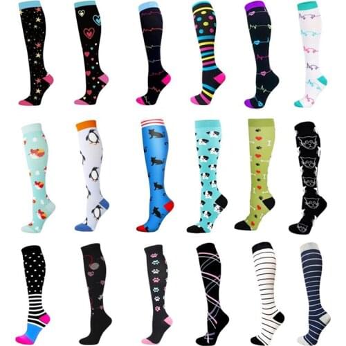 New Compression Socks Women & Men Stockings Fox Cat Dog Prints Best Nursing Hiking Travel Flight Socks Running Fitness Socks