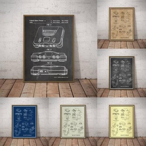 Japanese Game Console Patent Boy Gaming Wall Art Canvas Painting Vintage Blueprint Poster Prints Gift idea Games Wall Decoration