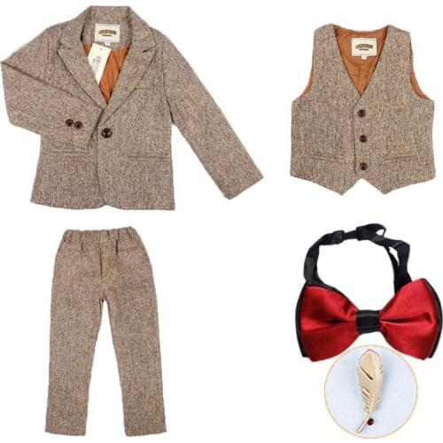 Kids Formal Suit For Wedding Flower Boys School Party Piano Performance Costume Children Blazer Vest Pants Tuxedo Outfits Set