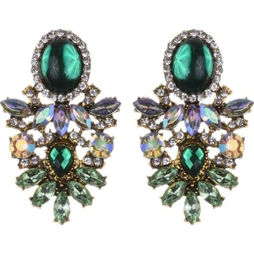 Hot selling Earrings retro court trend alloy earrings Bohemian style inlaid with crackle Gemstone Earrings female