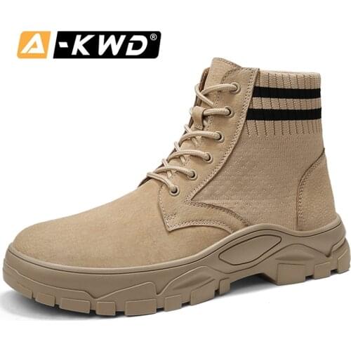 Fashion Autumn Breath Sneakers Men Work Shoes Genuine Leather Casual Sport Shoes Men Socks Boots Turnschuhe Lace-up Rubber Shoes