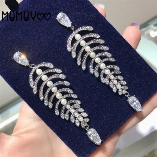 Fashion Jewelry High Quality SWA,Arctic Circle Fringed Fish Bone Pierced Earrings,Leaf And Leaf Shape Dangle Earrings For Women