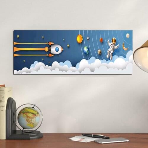 Wall Painting Bedroom For Kids Childrens Canvas Paintings Space Poster Cartoon Night Star Rocket Astronaut Print Art Posters