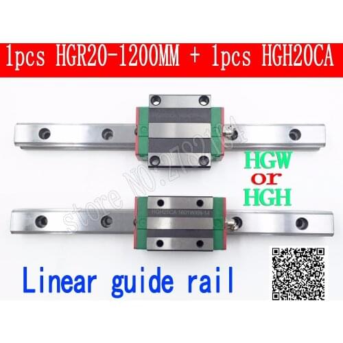 New linear guide rail HGR20 1200mm long with 1pc linear block carriage HGH20CA HGH20 HGW20CC CNC parts