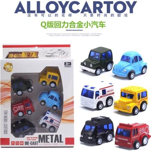 New arrival 6Pcs/Set Diecast Alloy Car Model Toy school bus Fire truck ambulance classic cars Military police carModel Toys