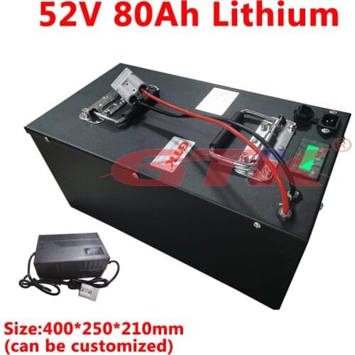 Rechargeable 52V 80Ah Lithium battery pack with BMS for 48v 5000W motorcycle e-scooter power supply solar system +10A charger
