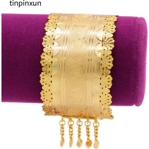 PINXUN New Luxury Dubai Gold Color/Copper Bracelet Tassles Cuff Bangle For Women Girls African Ethiopian Bangle Party Wife Gifts