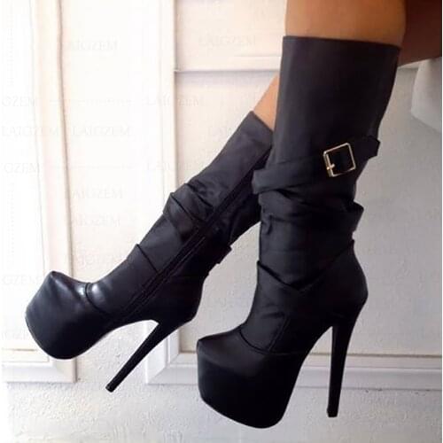 SEIIHEM Super Women Knee High Platform Boots Side Zip Stiletto High Heels Botas Mujer Ladies Shoes Woman Large Size 44 45 47 52