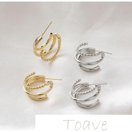 14K gold-covered three-layer smooth twist simple design earrings earrings diy hand-made material accessories 2PCS