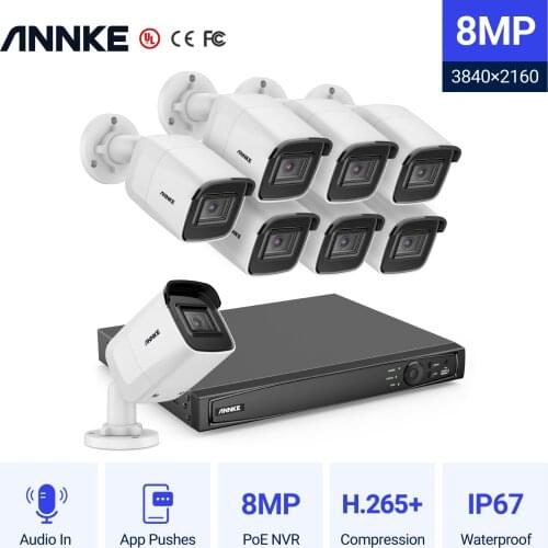 ANNKE 8CH 4K Ultra FHD POE Network Video Security System 8MP H.265 NVR With 8X 8MP 30m EXIR Night Vision Weatherproof IP Cameras