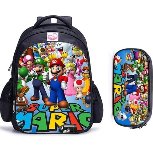 16 Inch Mario Bros Children School Bags Orthopedic Backpack Kids School Boys Girls Catoon Bags Daily Mochila Infantil
