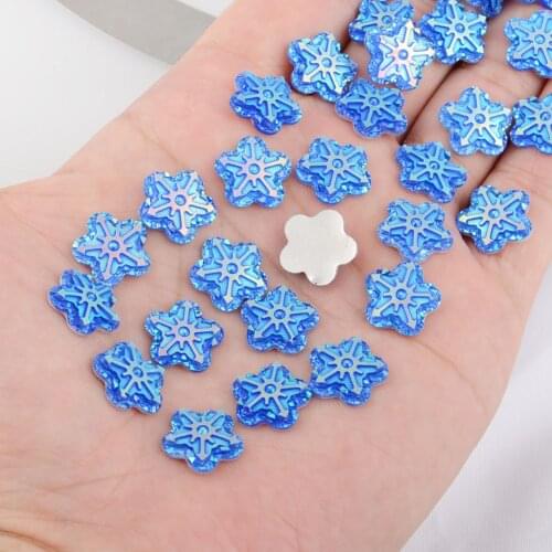 BOLIAO No Hole Glue 40Pcs 14*14mm ( 0.55*0.55in) Flower Shape Resin Blue Rhinestone Flatback Appliques/Craft/Wedding Decoration