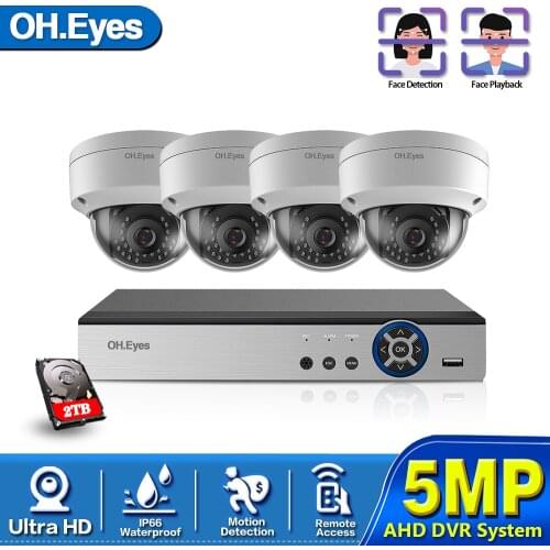 AI H.265 4CH CCTV System 5MP Wireless Audio AHD DVR NVR Outdoor Video Surveillance Home Security Camera System 4CH DVR Kit