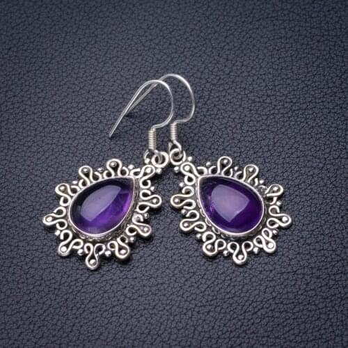 StarGems Natural Amethyst Handmade 925 Sterling Silver Earrings 1.5" D7159
