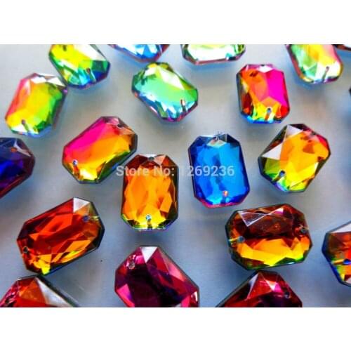 Rectangle Sew on Loose Beads Crystals multi- colour 13*18mm Rhinestones Accessories For Hand Sewing Strass 60pcs/lot