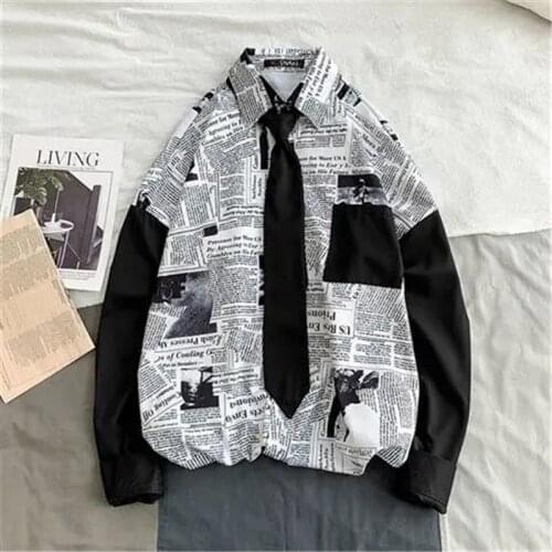 Loose Cool Boys Black White Shirt Hip-hop Special Japan Girls New Special Clothes Student Men Male Funny Japan Boys Tops Male