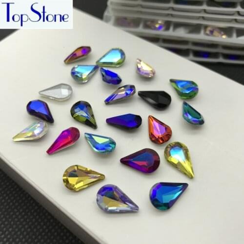 TopStone 6x10mm 8x13mm AB Colors Glass Crystal Teardrop Rhinestones for Clothing Decoratio Bags Dresses Clothe