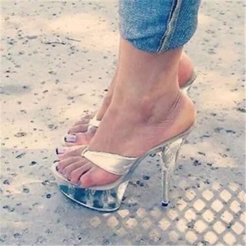 15 cm high Princess slippers, sexy nightclub high heels, 6 inch transparent waterproof platform pole dancing shoes
